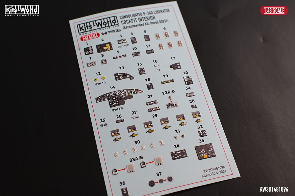 1:48 Consolidated B-24 D Liberator - Cockpit Interior Detail Set (for Revell 03831 kit)