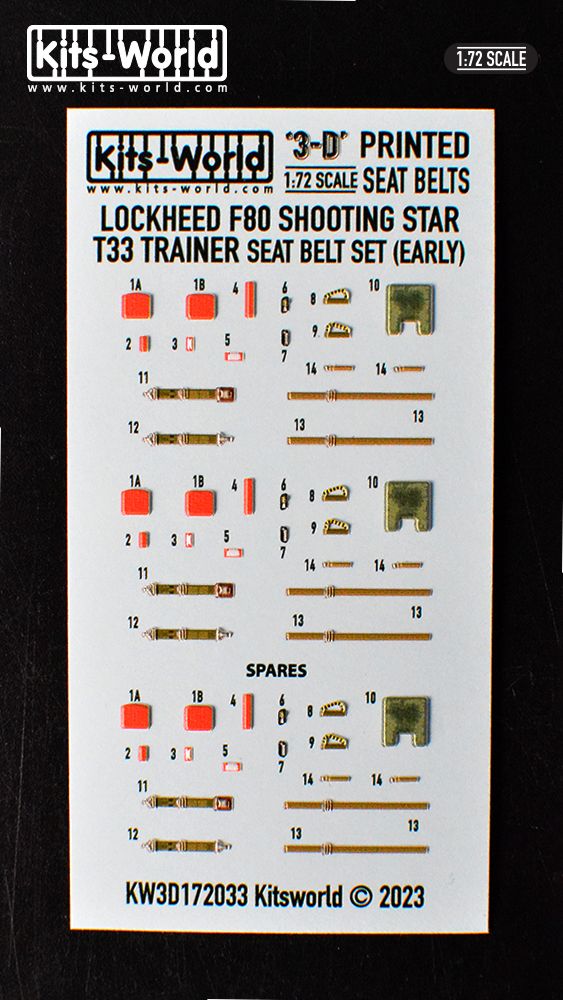 1:72 F-80 Shooting Star and T-33 Jet Trainer (EARLY) - Ejection Seat Belts/Straps Cushions (for Airfix, Hasegawa and Sword kits)