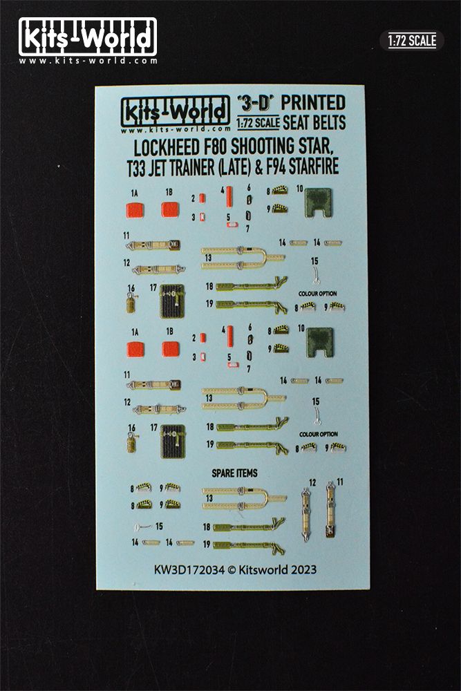 1:72 F-80 Shooting Star and T-33 Jet Trainer (Late) - Ejection Seat Belts/Straps Cushions (for Airfix, Hasegawa and Sword kits)
