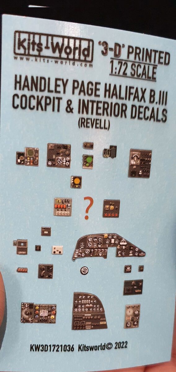 1:72 Handley Page Halifax B.III 3D Full colour Instrument Panels (for Revell kits)