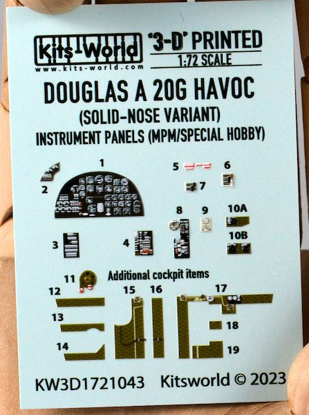 1:72 Douglas A-20 G Havoc with solid nose Full Colour 3D Interior Cockpit Set (for MPM and Special Hobby kits)
