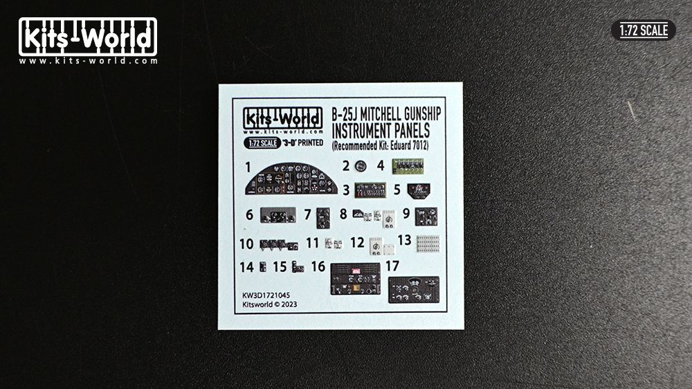 1:72 B-25 J Mitchell Gunship - 3D Full colour Instrument Panels (for Eduard 7012 kit)