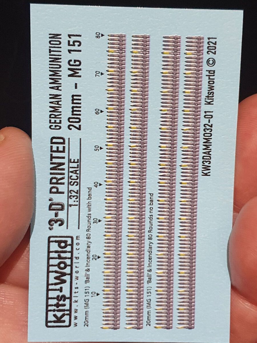 1:32 German 20mm MG 151 3D Decal Ammunition Belts (Ball and Incendiary 80 Rounds with band - 320 Rounds)