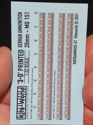 1:32 German 20mm MG 151 3D Decal Ammunition Belts (Ball and Incendiary 80 Rounds with band - 320 Rounds)
