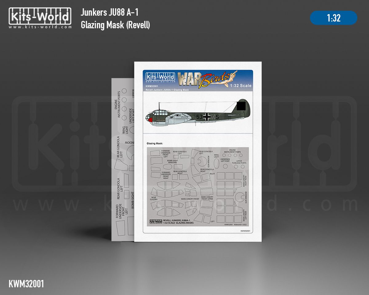 1:32 Junkers Ju-88 A-1 canopy paint mask outside only (for Revell 4728 kit)