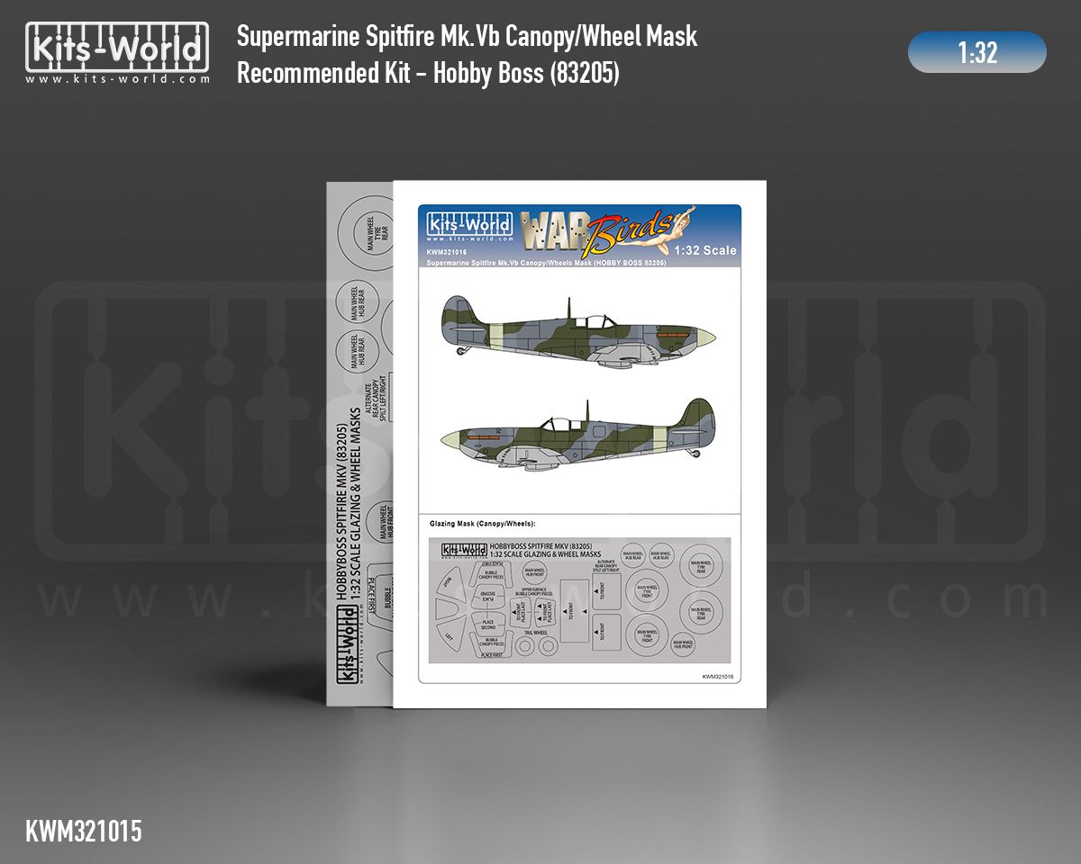 1:32 Supermarine Spitfire Mk.Vb - Canopy and Wheel Masks (designed to be used with Hobby Boss kits)