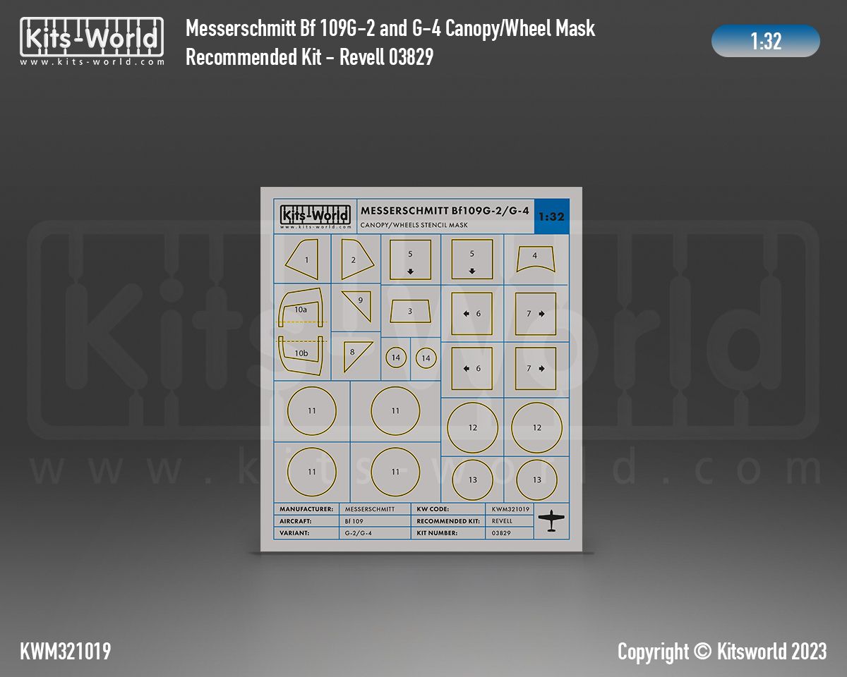 1:32 Messerschmitt Bf 109G-2/G-4 Canopy/Wheel Paint Masks for Revell (03829)