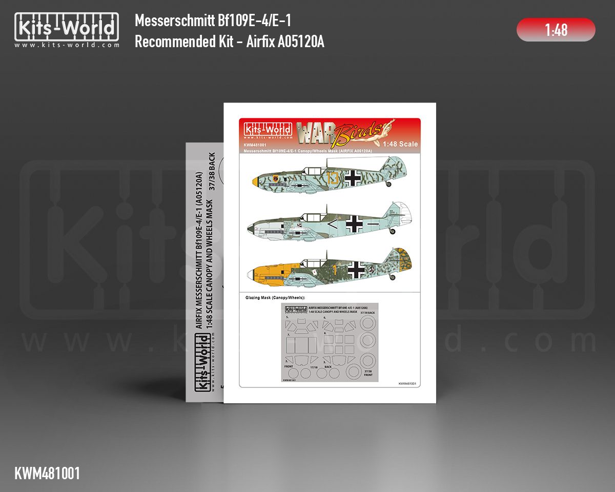 1:48 Messerschmitt Bf109 E-1/3/4 Canopy/Wheels Mask (for Airfix A05120A)