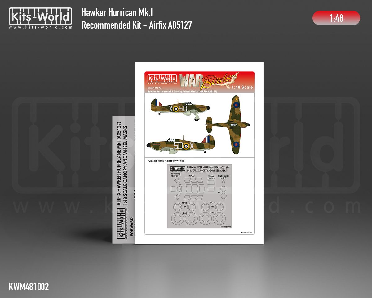 1:48 Hawker Hurricane Mk.I wheels and canopy paint mask outside only (for Airfix 05127A kit)