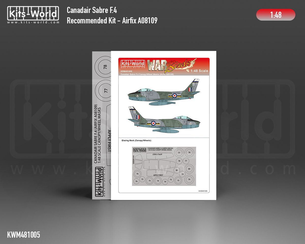 1:48 Canadair Sabre F.4 wheels and canopy paint mask outside only (for Airfix 08109 kit)