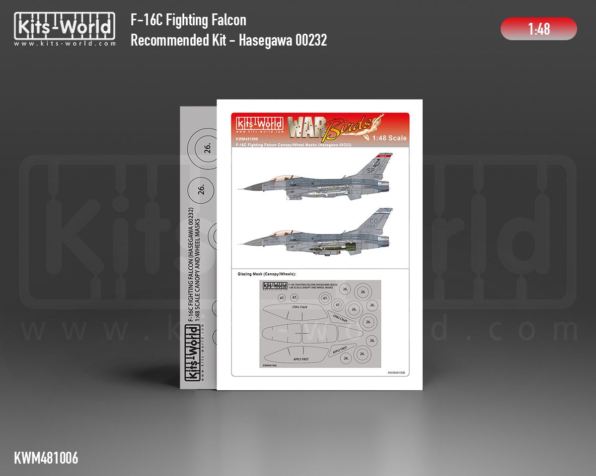 1:48 F-16C Fighting Falcon wheels and canopy paint mask outside only (for Hasegawa 00232 kit)