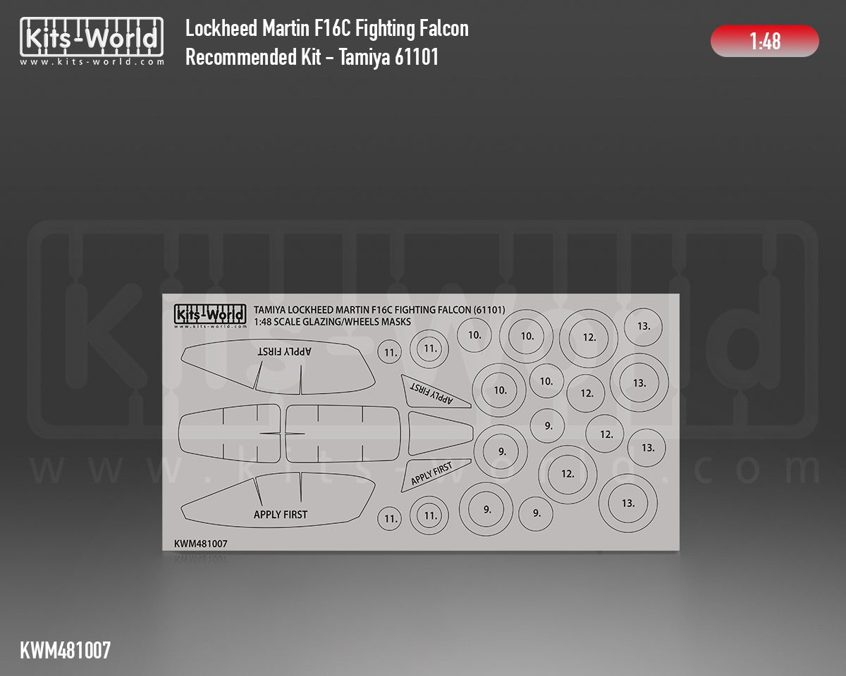 1:48 F-16C Fighting Falcon wheels and canopy paint mask outside only (for Tamiya 61101 kit)