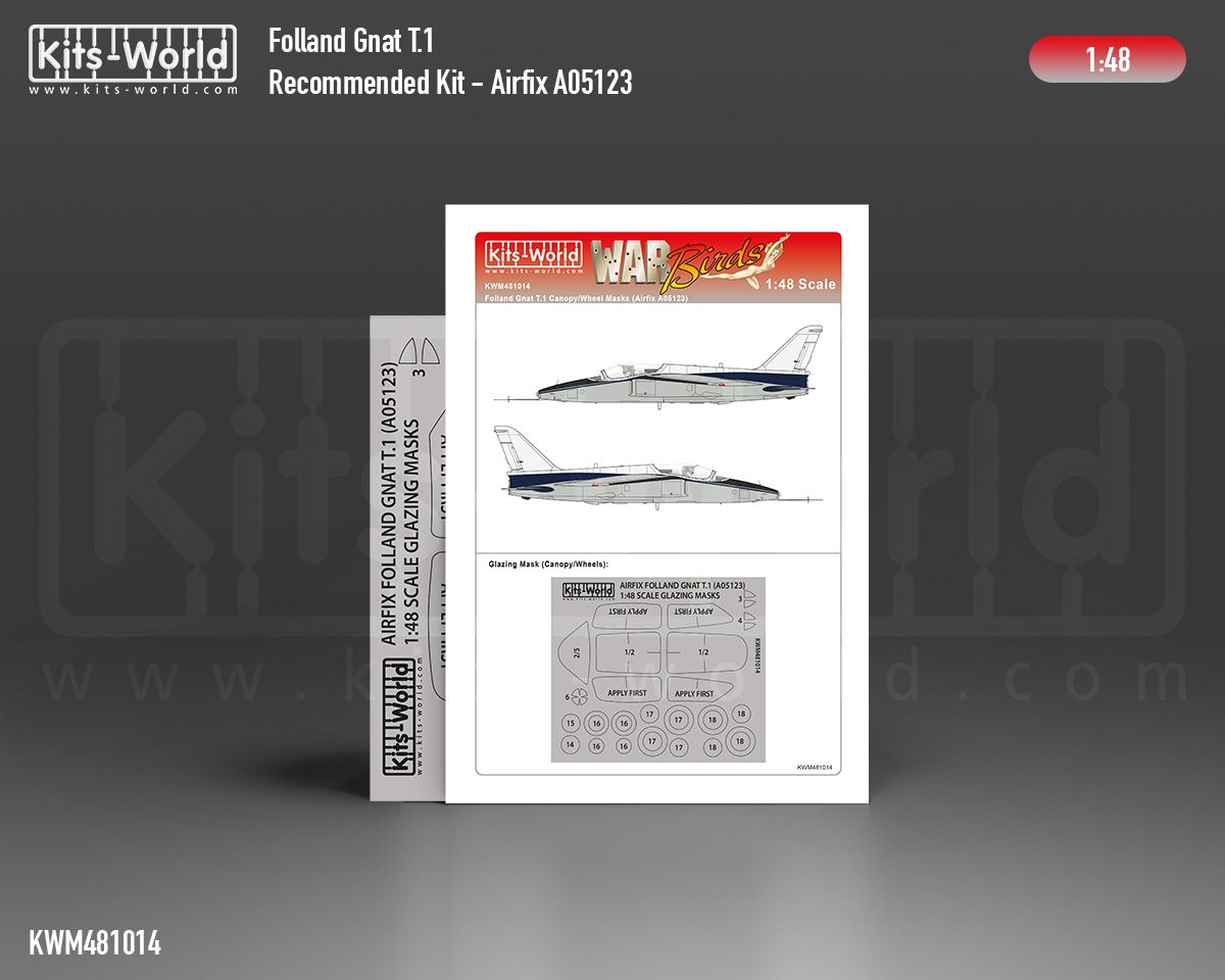 1:48 Folland Gnat T.1 wheels and canopy paint mask outside only (for Airfix 05123 kit)