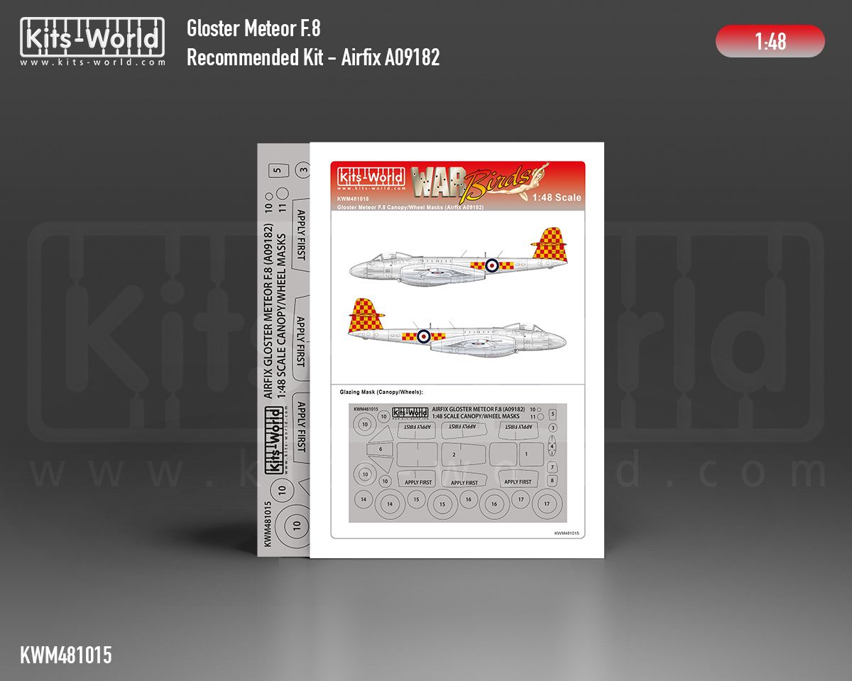 1:48 Gloster Meteor F.8 wheels and canopy paint mask outside only (for Airfix 09182 kit)