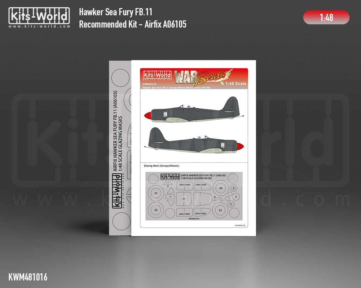 1:48 Hawker Sea Fury FB.11 wheels and canopy paint mask outside only (for Airfix 06105 kit)