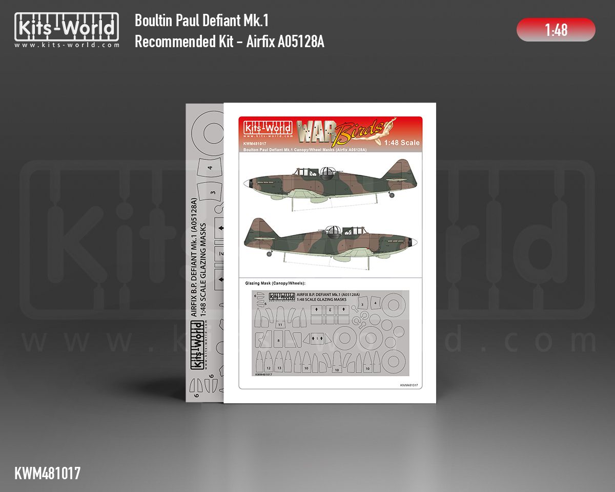 1:48 Boulton-Paul Defiant Mk.I wheels and canopy paint mask outside only (for Airfix 05128A kit)