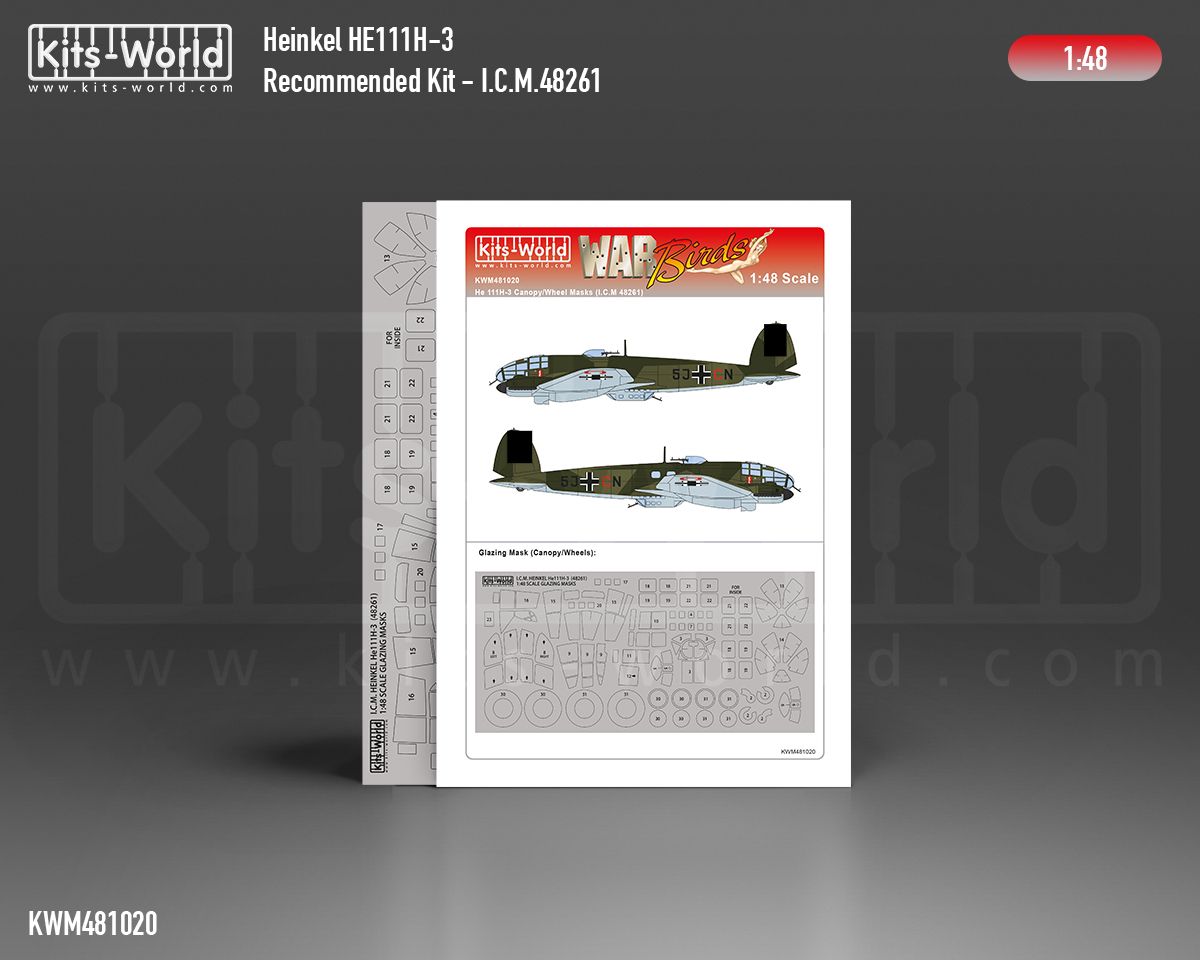 1:48 He-111 H-3 wheels and canopy paint mask outside only (for ICM 48261 kit)