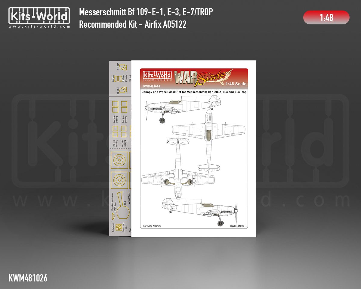 1:48 Messerschmitt Bf-109 E-1/3/7 - Canopy and Wheel Mask Set (for Airfix 05122 kit)