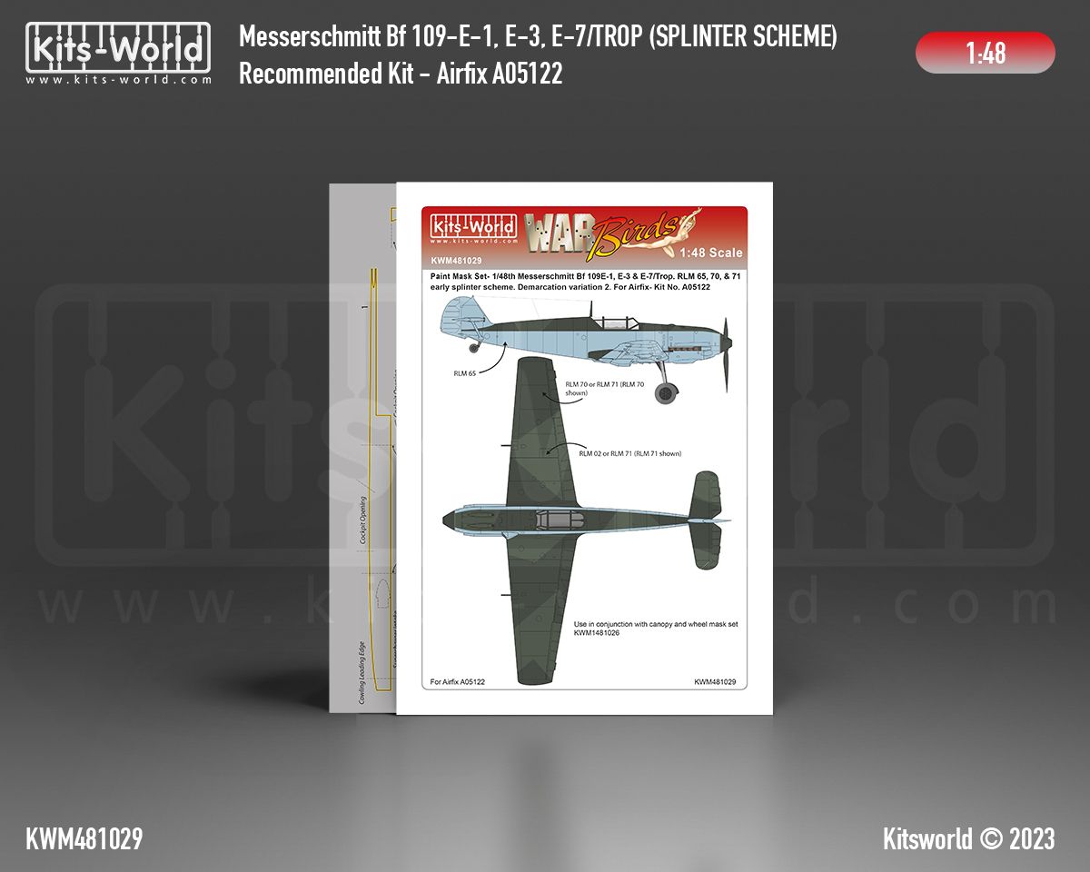 1:48 Messerschmitt Bf-109 E-1/3/7/TROP Splinter Scheme Paint Mask - Variation 2 (for Airfix 05122 kit)