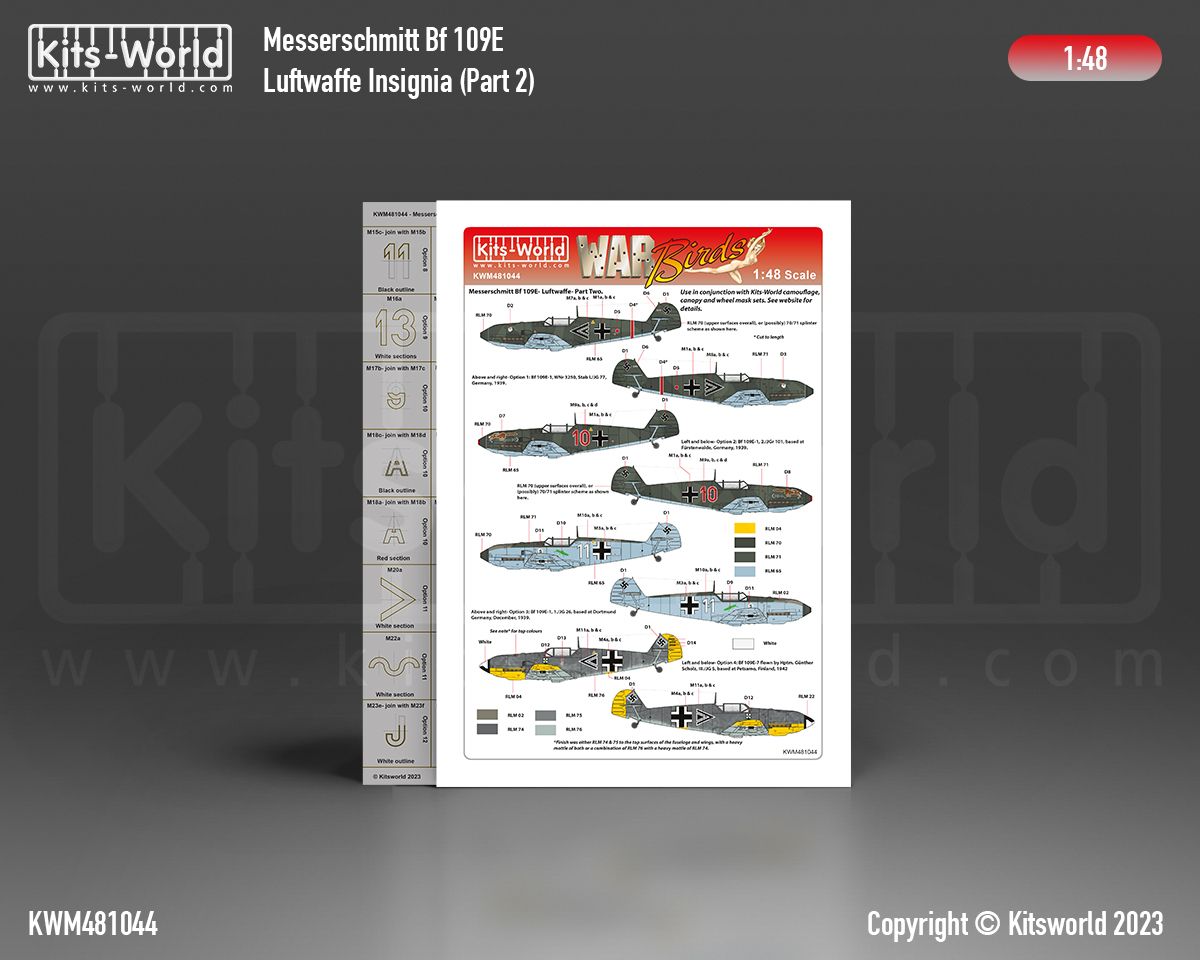 1:48 Messerschmitt Bf-109 E - Luftwaffe Insignia Mask Part Two - 4 part mask set and decal sheet