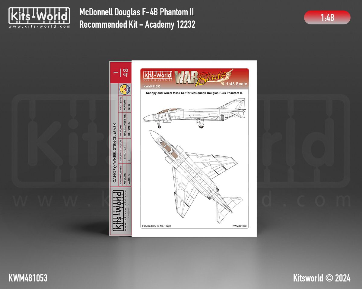 1:48 F-4B Phantom II - Wheels and Canopy Frame Paint Mask Outside Only (for Academy 12232 Kit)
