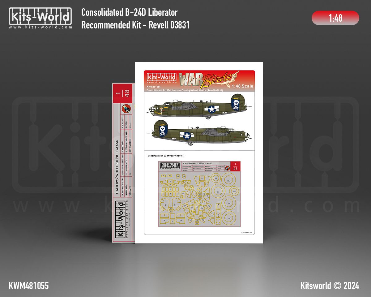 1:48 Consolidated B-24 D Liberator - Wheels and Canopy Frame Paint Mask outside only (for Revell 03831 kits)