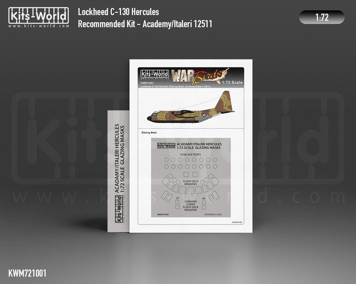 1:72 C-130H/E Hercules wheels and canopy paint mask outside only (for Academy and Italeri 12511 kits)