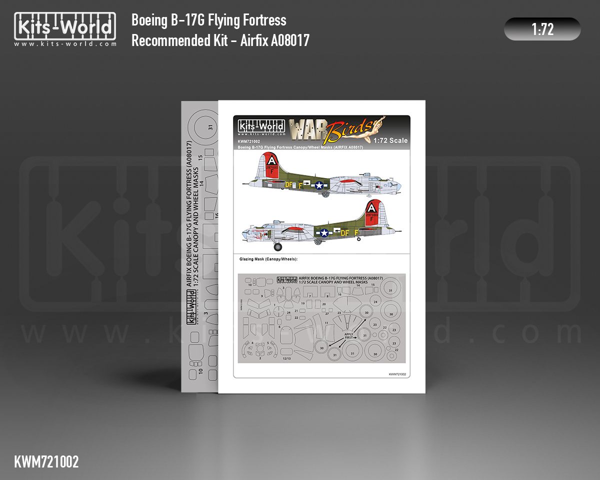 1:72 Boeing B-17G Flying Fortress wheels and canopy paint mask outside only (for Airfix 08017 kit)