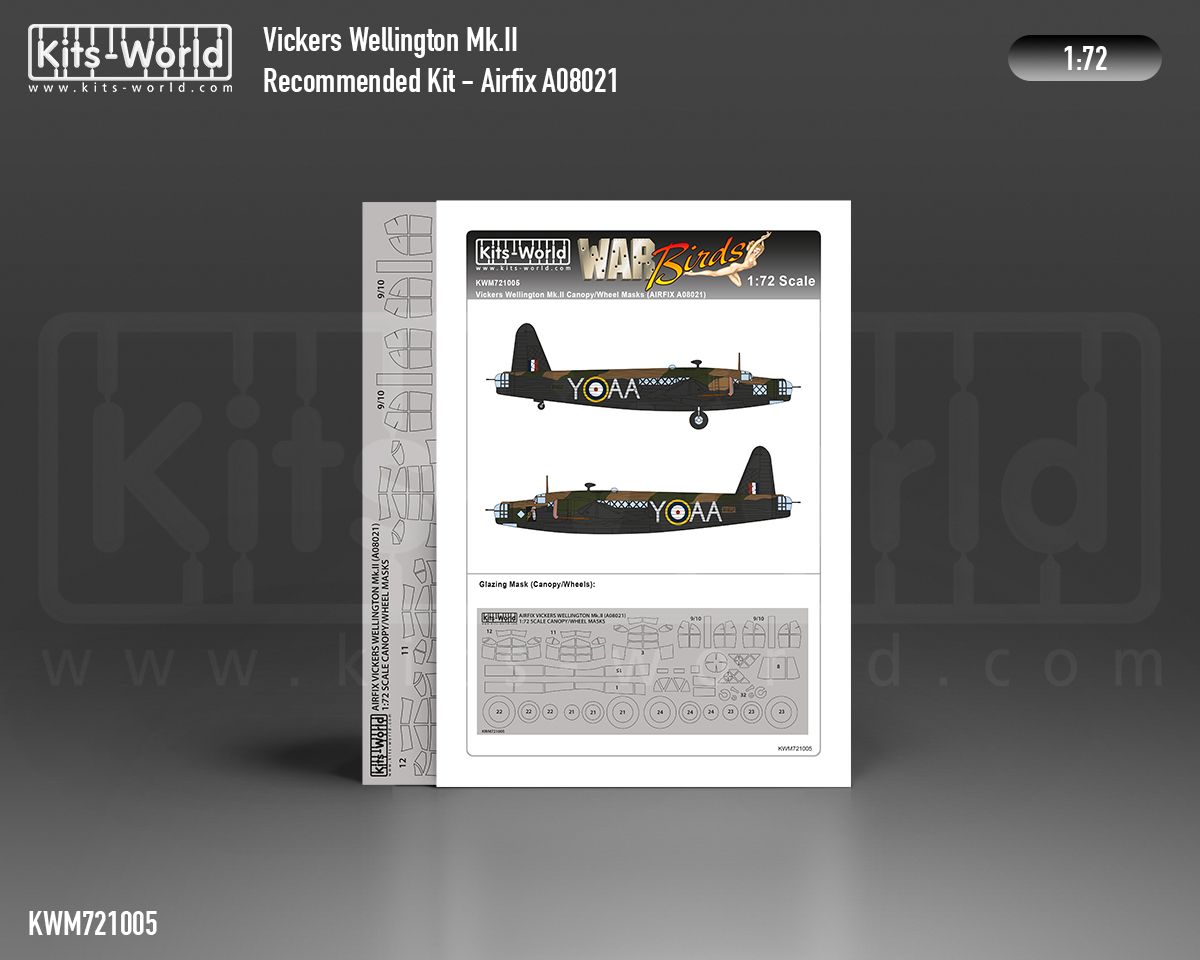 1:72 Vickers Wellington Mk.II wheels and canopy paint mask outside only (for Airfix 08021 kit)