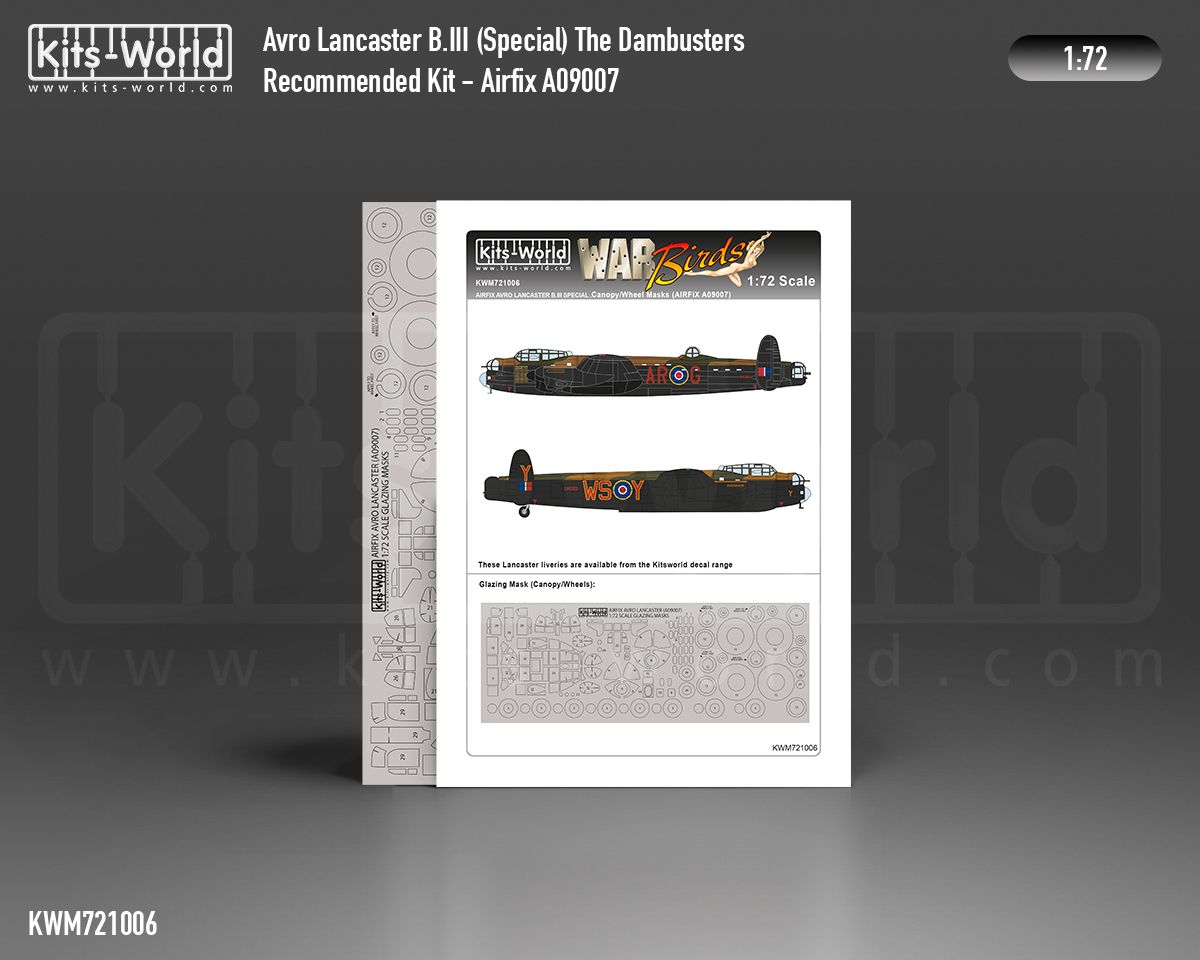 1:72 Avro Lancaster B.III 'Dambuster' wheels and canopy paint mask outside only (for Airfix 09007 kit)