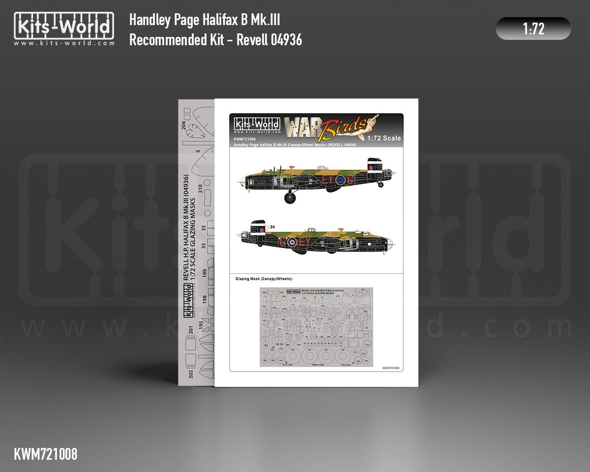 1:72 Handley-Page Halifax B Mk.III wheels and canopy paint mask outside only (for Revell 4936 kit)
