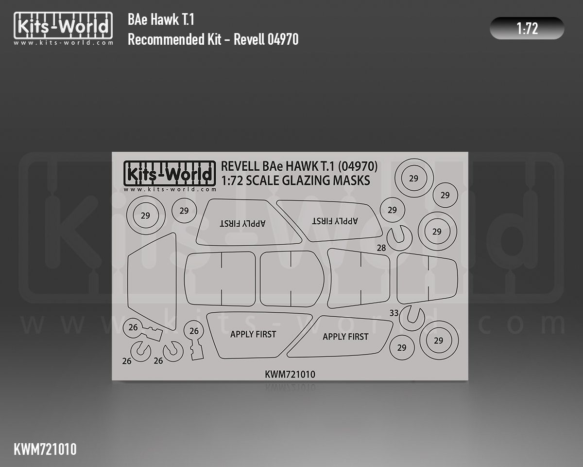 1:72 BAe Hawk T.1 wheels and canopy paint mask outside only (for Revell 4970 kit)