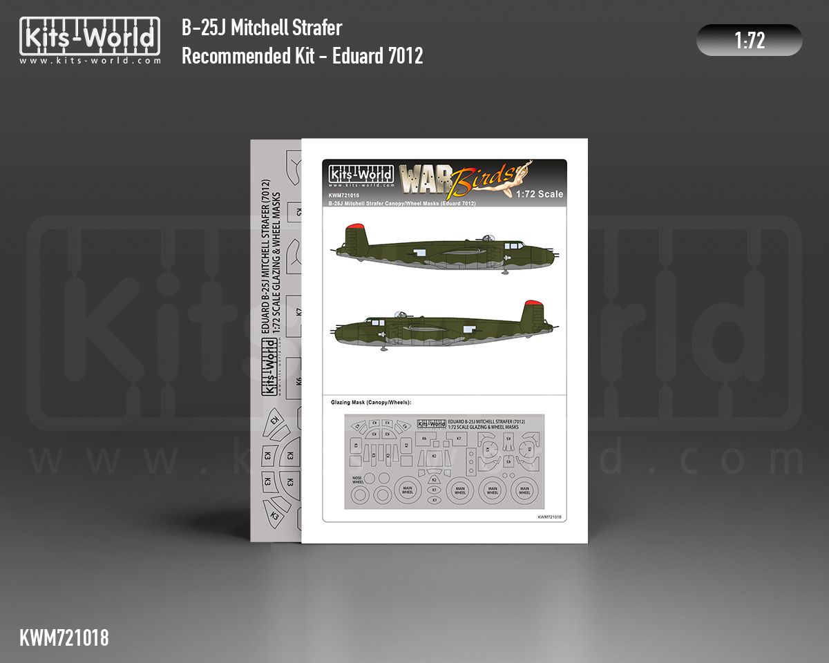 1:72 North American B-25 J Mitchell - Strafer Canopy and Wheel Mask (designed to be used with Eduard 7012 kits)