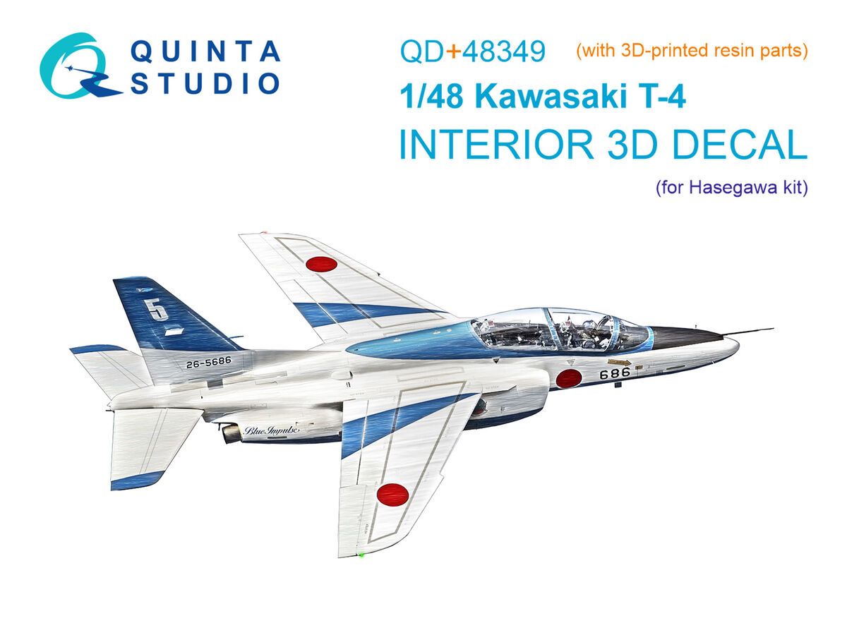 1:48 Kawasaki T-4 3D-Printed & coloured Interior on decal paper (Hasegawa) (with 3D-printed resin parts)