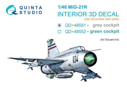 1:48 MiG-21R (grey cockpit panels) 3D-Printed & coloured Interior on decal paper (Eduard) (with 3D-printed resin parts)