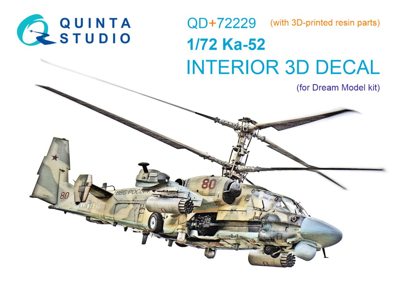 1:72 Kamov Ka-52 - 3D-Printed & Coloured Interior on Decal Paper with 3D-printed Resin Parts (for Dream Model Kits)