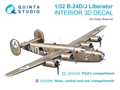 1:32 B-24 D/J Liberator - Nose, Central and Rear Compartments 3D-Printed & Coloured Interior on Decal Paper (for Hobby Boss Kits)