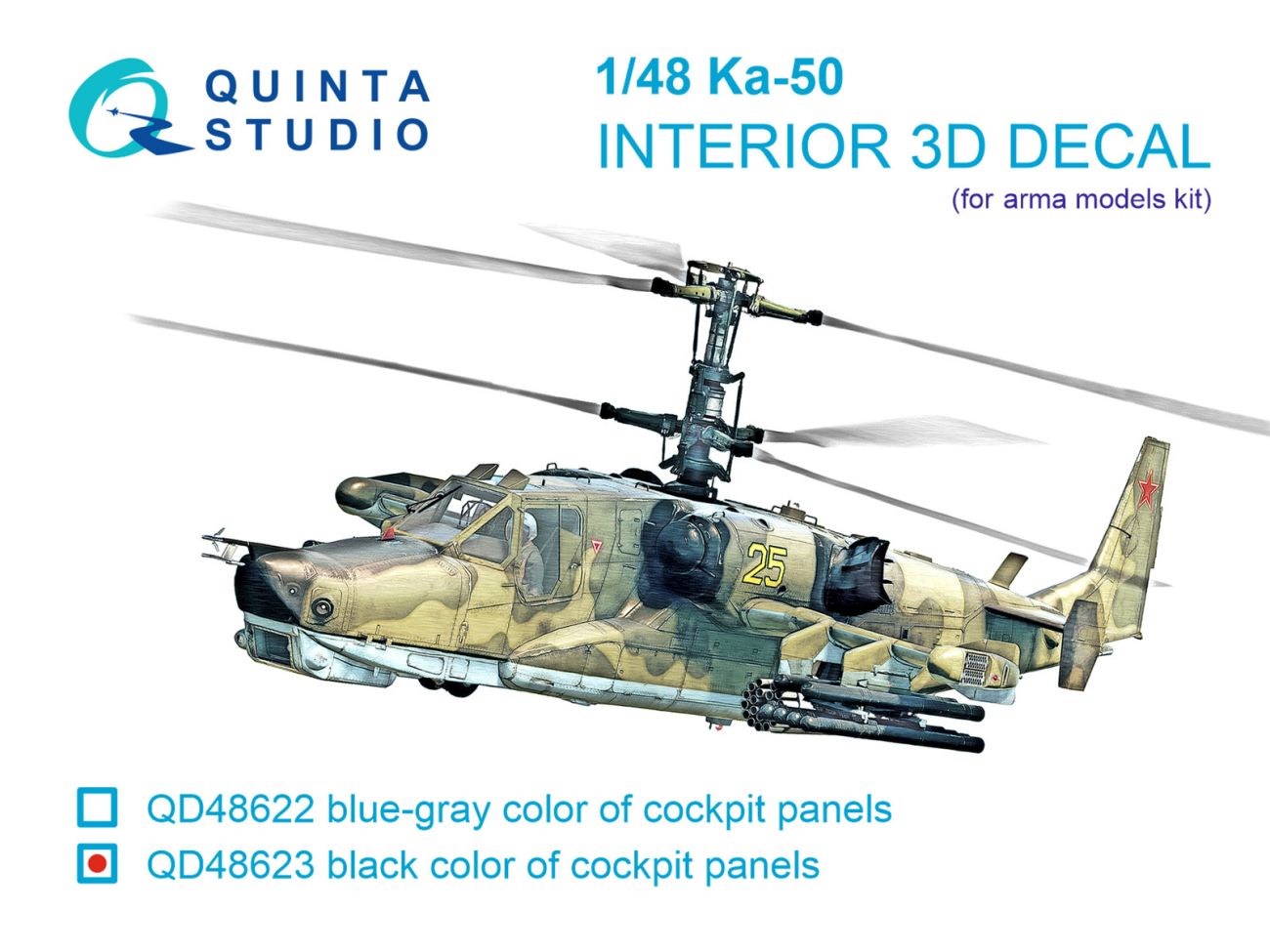 1:48 Ka-50 (black panels) 3D-Printed & coloured Interior on decal paper (Arma models)