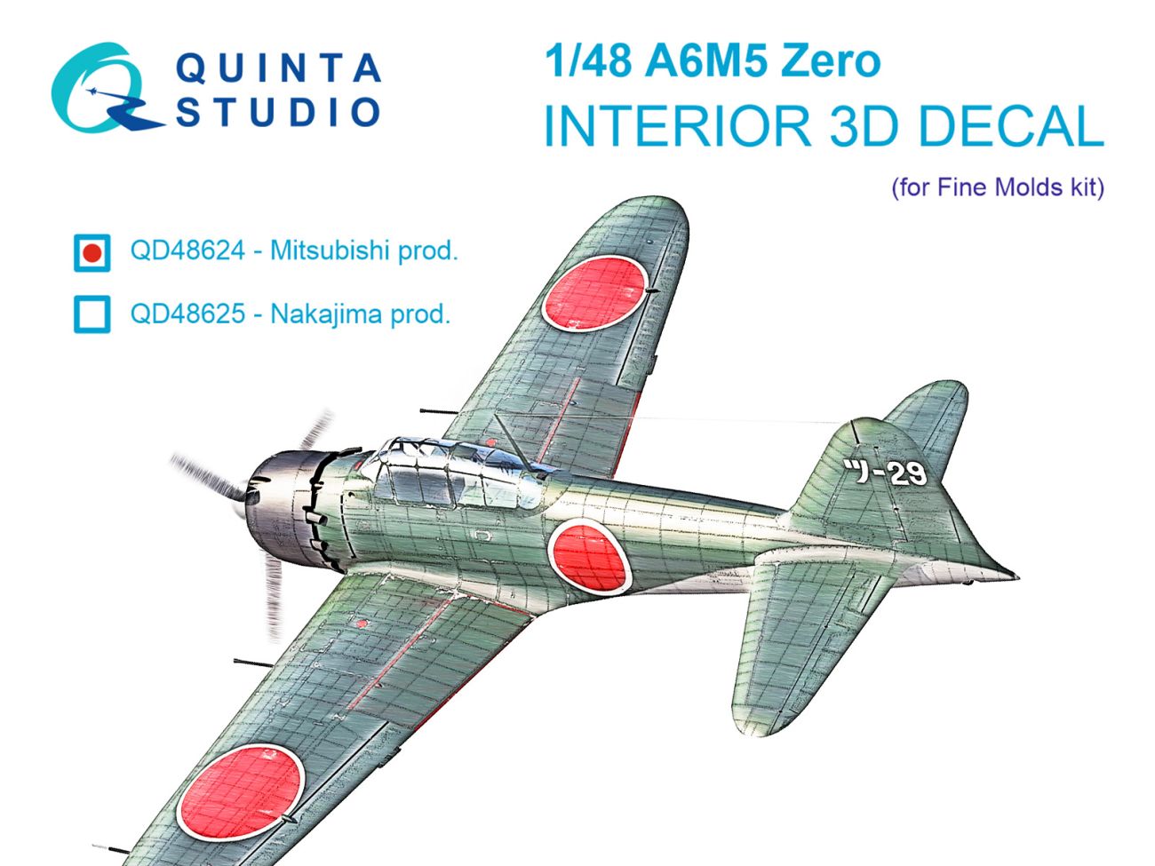 1:48 A6M5 Zero Mitsubishi Prod. - 3D-Printed & Coloured Interior on Decal Paper (for Fine Molds Kits)