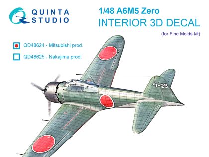 1:48 A6M5 Zero Mitsubishi Prod. - 3D-Printed & Coloured Interior on Decal Paper (for Fine Molds Kits)