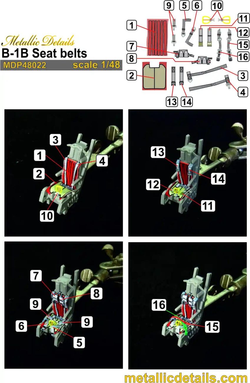 1:48 Rockwell B-1B Lancer seat belts (designed to be used with Monogram and Revell kits) (3D-Printed)