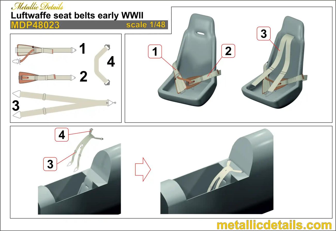 1:48 Luftwaffe seat belts early WWII (3D-Printed)