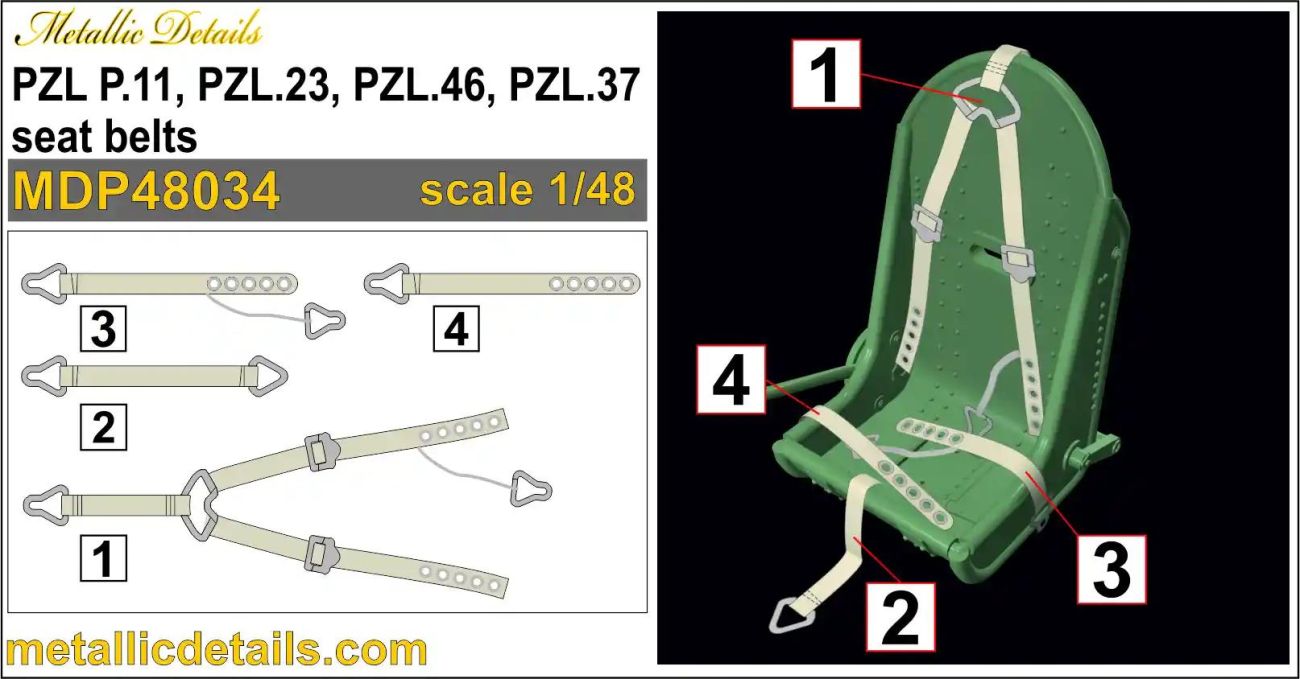 1:48 PZL P.11, PZL.23, PZL.46, PZL.37 seat belts (3D-Printed)