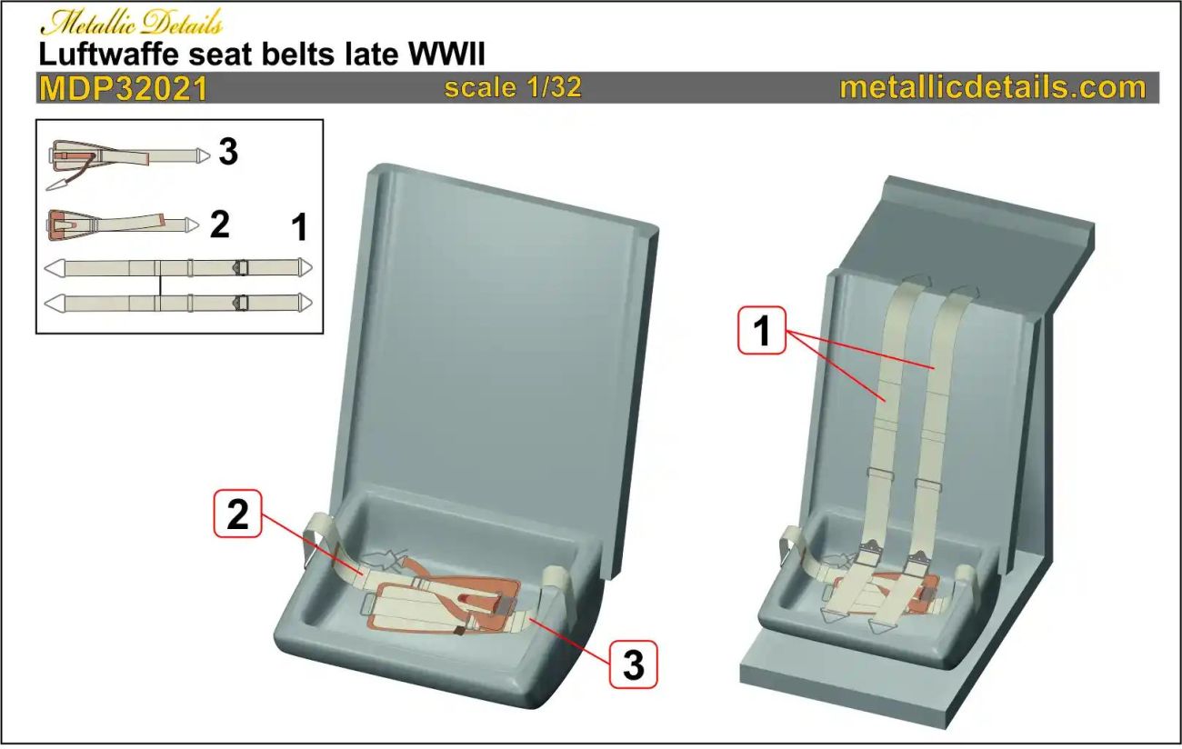 1:32 Luftwaffe seat belts late WWII (3D-Printed)