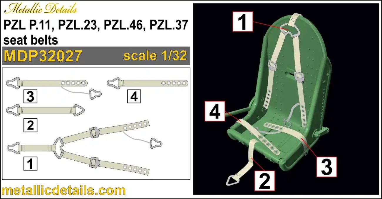 1:32 PZL P.11, PZL.23, PZL.46, PZL.37 seat belts (3D-Printed)