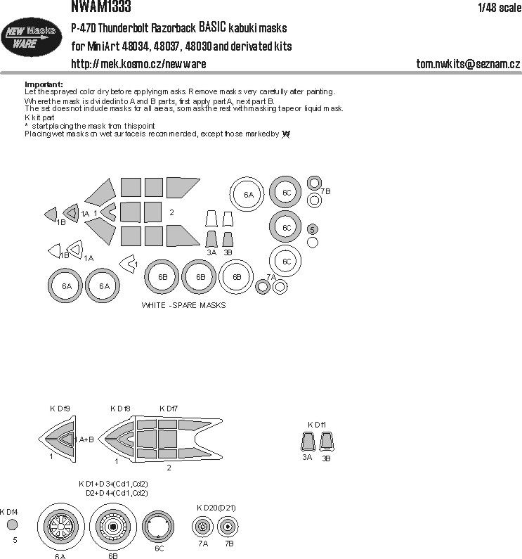 1:48 Republic P-47 D Thundervolt Razorback - BASIC Kabuki Masks (for MiniArt Kits)