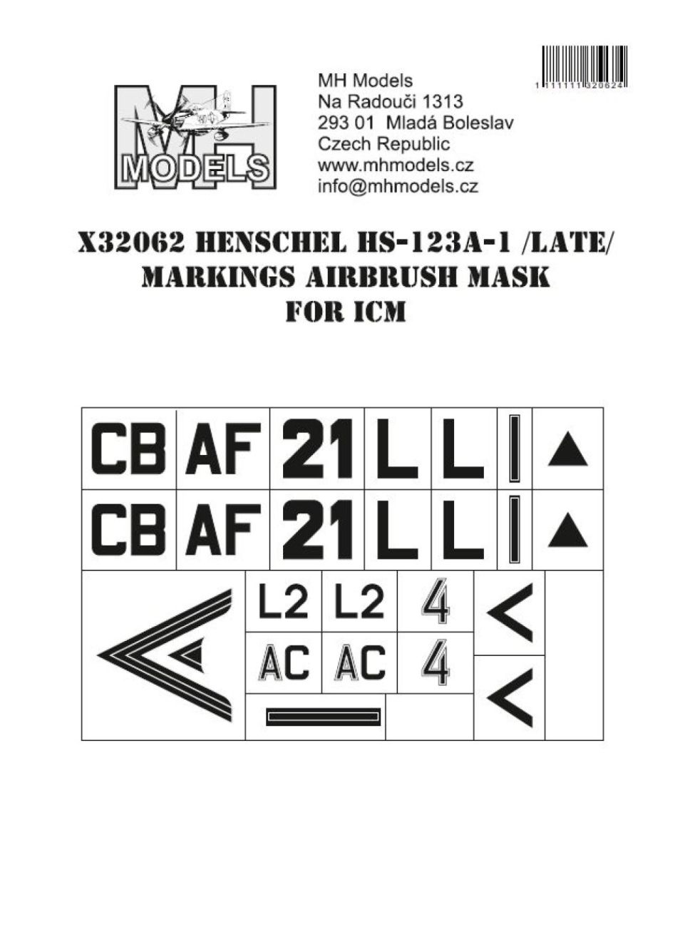 1:32 Henschel Hs-123A-1 (Late) Markings airbrush mask for ICM