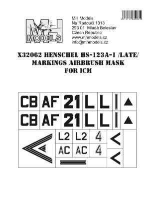1:32 Henschel Hs-123A-1 (Late) Markings airbrush mask for ICM