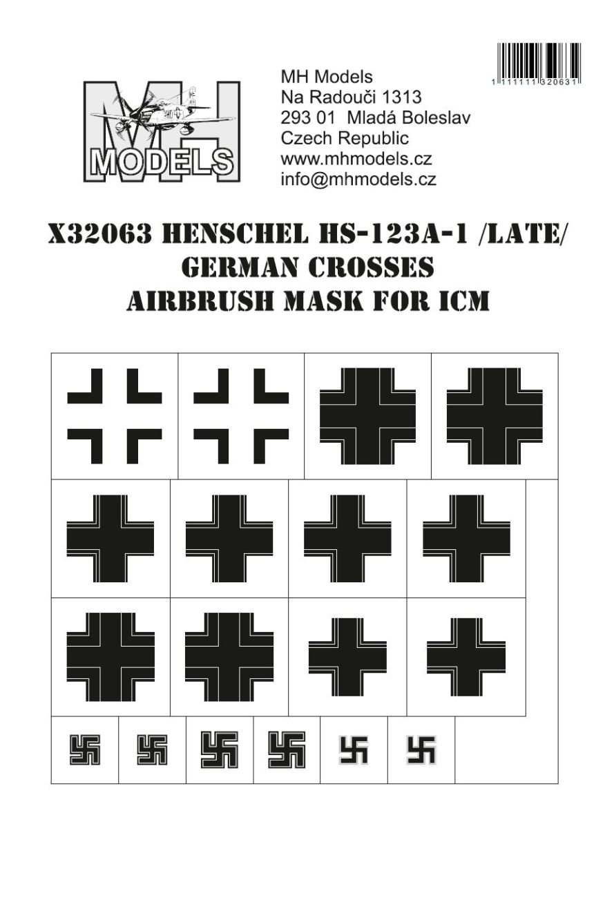 1:32 Henschel Hs-123A-1 (Late) German Crosses airbrush mask for ICM