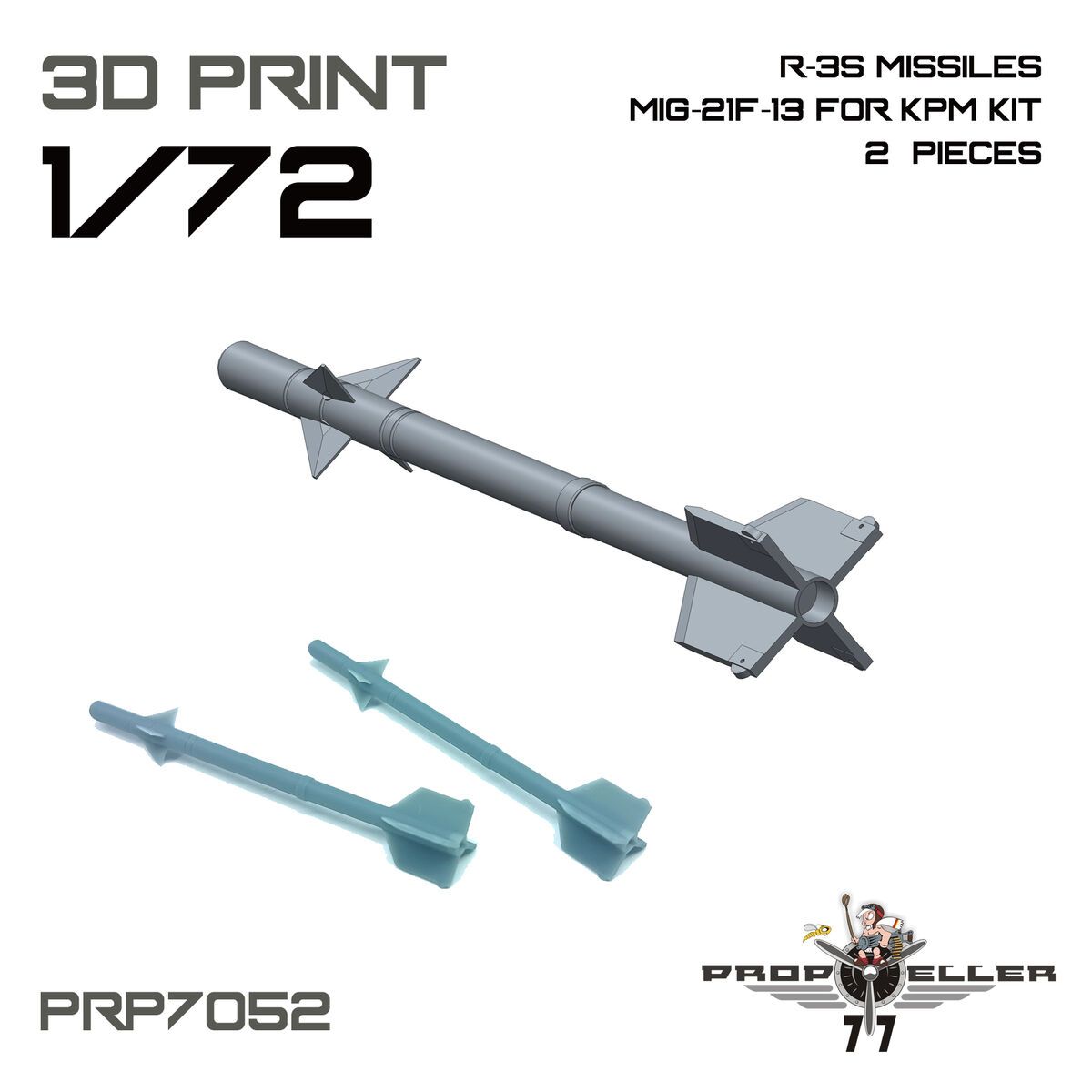 1:72 MIG-21 F-13 - 3D-Printed 2 x R-3S Missiles (for Kovozavody Prostejov Kits)